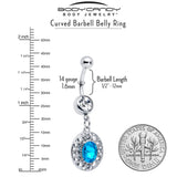 Clear Blue Gem Flower Oval Elegance Dangle Belly Ring