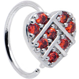 20G 5/16 Red CZ Gem Lattice Heart Nose Hoop