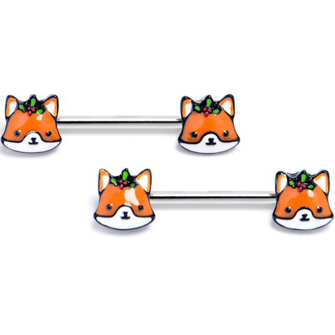 14G 9/16 Holly Holiday Fox Barbell Nipple Ring Set
