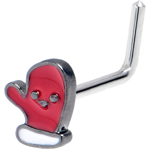 20G 7mm Winter Mitten Red White L Shape Nose Ring
