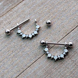 14G 9/16 White Synthetic Opal October Birthstone Nipple Shield Set