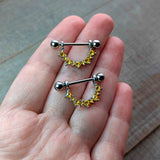 14G 9/16 Yellow CZ Gem November Birthstone Dangle Nipple Shield Set