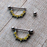 14G 9/16 Yellow CZ Gem November Birthstone Dangle Nipple Shield Set