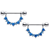 14G 9/16 Blue CZ Gem December Birthstone Dangle Nipple Shield Set