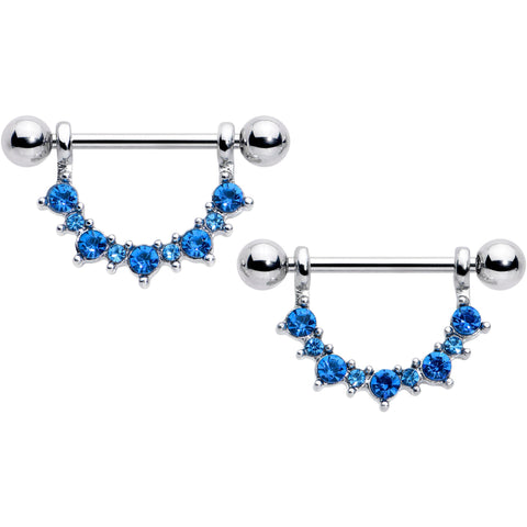 14G 9/16 Blue CZ Gem December Birthstone Dangle Nipple Shield Set