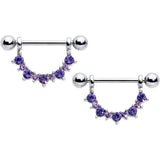14G 9/16 Purple CZ Gem February Birthstone Dangle Nipple Shield Set