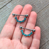 14G 9/16 Blue CZ Gem March Birthstone Dangle Nipple Shield Set