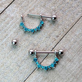 14G 9/16 Blue CZ Gem March Birthstone Dangle Nipple Shield Set