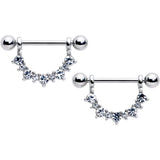 14G 9/16 Clear CZ Gem April Birthstone Dangle Nipple Shield Set
