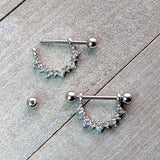 14G 9/16 Clear CZ Gem April Birthstone Dangle Nipple Shield Set