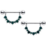 14G 9/16 Green CZ Gem May Birthstone Dangle Nipple Shield Set