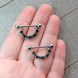 14G 9/16 Green CZ Gem May Birthstone Dangle Nipple Shield Set