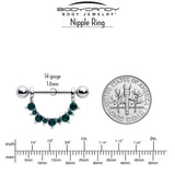 14G 9/16 Green CZ Gem May Birthstone Dangle Nipple Shield Set