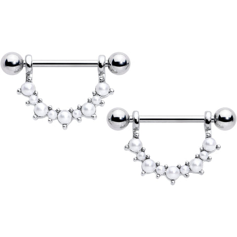 14G 9/16 White Faux Pearl June Birthstone Dangle Nipple Shield Set
