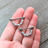 14G 9/16 White Faux Pearl June Birthstone Dangle Nipple Shield Set