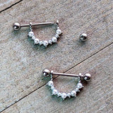 14G 9/16 White Faux Pearl June Birthstone Dangle Nipple Shield Set