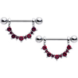 14G 9/16 Red CZ Gem July Birthstone Dangle Nipple Shield Set