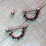 14G 9/16 Red CZ Gem July Birthstone Dangle Nipple Shield Set