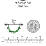 14G 9/16 Green CZ Gem August Birthstone Dangle Nipple Shield Set