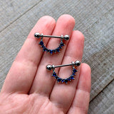 14G 9/16 Blue CZ Gem September Birthstone Dangle Nipple Shield Set