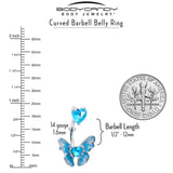 Aqua CZ Gem Butterfly Love Heart Double Mount Belly Ring