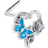 20G 7mm Clear CZ Gem Butterfly Rose Flower Blue L Shape Nose Ring