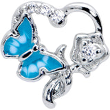 20G 7mm Clear CZ Gem Butterfly Rose Flower Blue L Shape Nose Ring