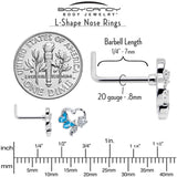 20G 7mm Clear CZ Gem Butterfly Rose Flower Blue L Shape Nose Ring