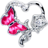 20G 7mm Clear CZ Gem Butterfly Rose Flower Pink L Shape Nose Ring