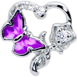 20G 7mm Clear CZ Gem Butterfly Rose Flower Purple L Shape Nose Ring