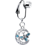 Blue Gem Lunar Dragonfly Fake Clip On Belly Ring