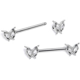 14G 9/16 Clear Gem Fancy Fab Butterfly Barbell Nipple Ring Set