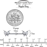 14G 9/16 Clear Gem Fancy Fab Butterfly Barbell Nipple Ring Set