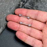 14G 9/16 Pink Gem Fancy Fab Butterfly Barbell Nipple Ring Set