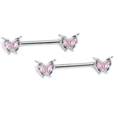 14G 9/16 Pink Gem Fancy Fab Butterfly Barbell Nipple Ring Set