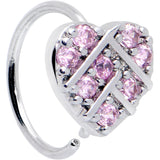 20G 5/16 Pink CZ Gem Lattice Heart Nose Hoop