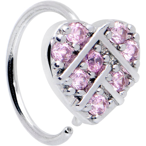 20G 5/16 Pink CZ Gem Lattice Heart Nose Hoop