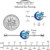 14G Blue CZ Gem Butterfly Love Heart Industrial Barbell 38mm