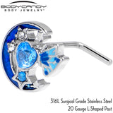 20G 7mm Blue CZ Gem Moon Butterfly Love Heart L Shape Nose Ring