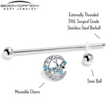 14G Blue Gem Lunar Dragonfly Industrial Barbell 38mm