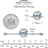 14G Blue Gem Lunar Dragonfly Industrial Barbell 38mm