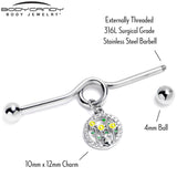 14G Clear Gem Cat Yellow Flowers Dangle Project Bar 38mm