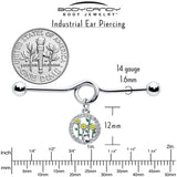 14G Clear Gem Cat Yellow Flowers Dangle Project Bar 38mm