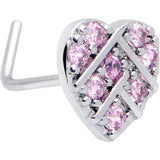 20G 7mm Pink CZ Gem Lattice Heart L Shape Nose Ring