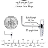 20G 7mm Pink CZ Gem Lattice Heart L Shape Nose Ring