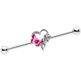 14G Clear Gem Butterfly Rose Flower Pink Industrial Barbell 38mm