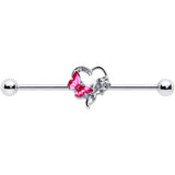 14G Clear Gem Butterfly Rose Flower Pink Industrial Barbell 38mm