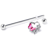 14G Clear Gem Butterfly Rose Flower Pink Industrial Barbell 38mm