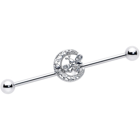 14G Clear Gem Lunar Dragonfly Industrial Barbell 38mm
