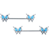 14G 9/16 Blue Gem Fancy Fab Butterfly Barbell Nipple Ring Set